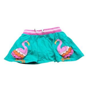 Mini Boden Appliqué Jersey Skort in the tropical green flamingo size 3-4